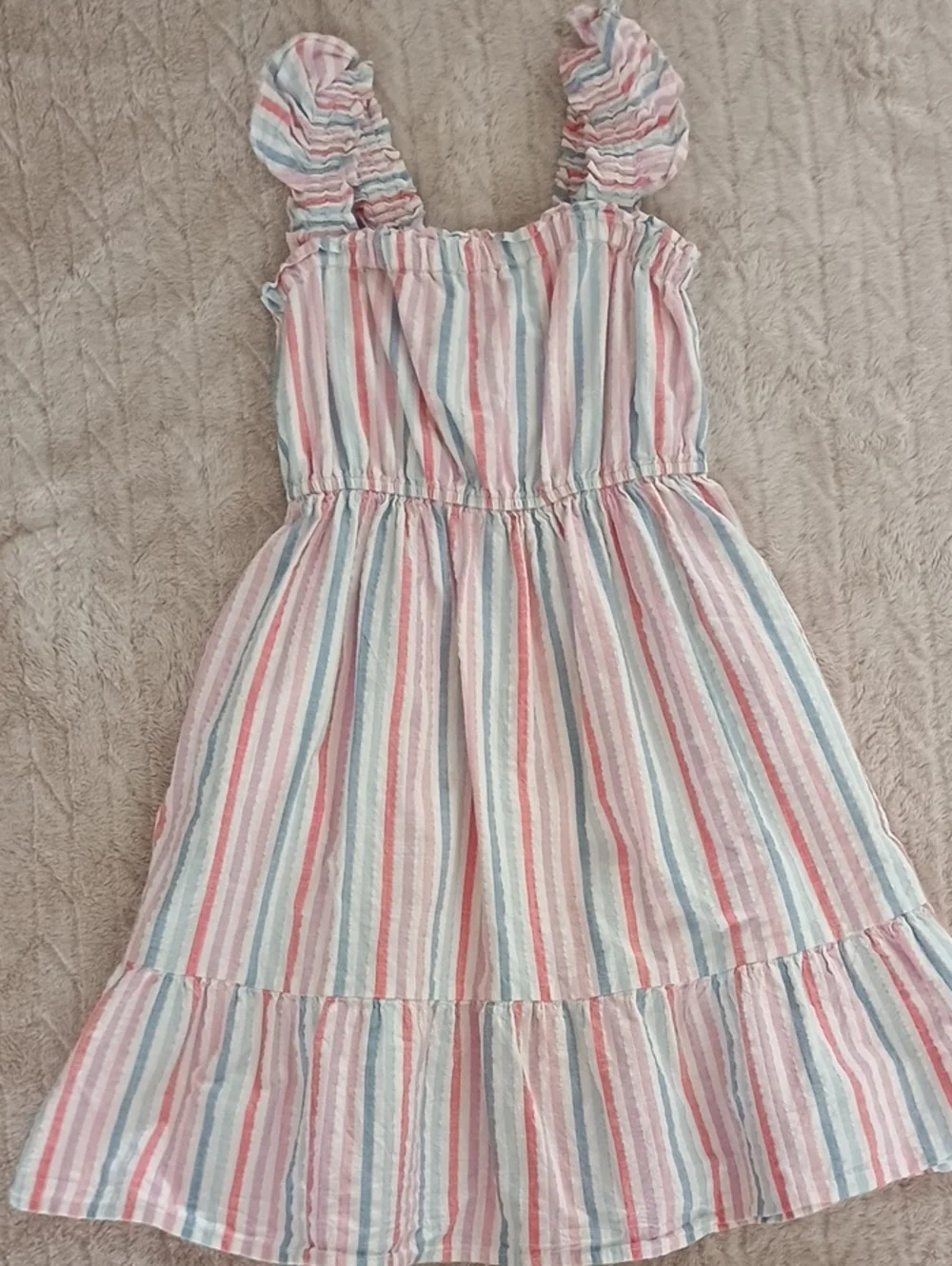 Cat & Jack Pastel Stripe Ruffle Strap Dress - Pink, Blue & Cream